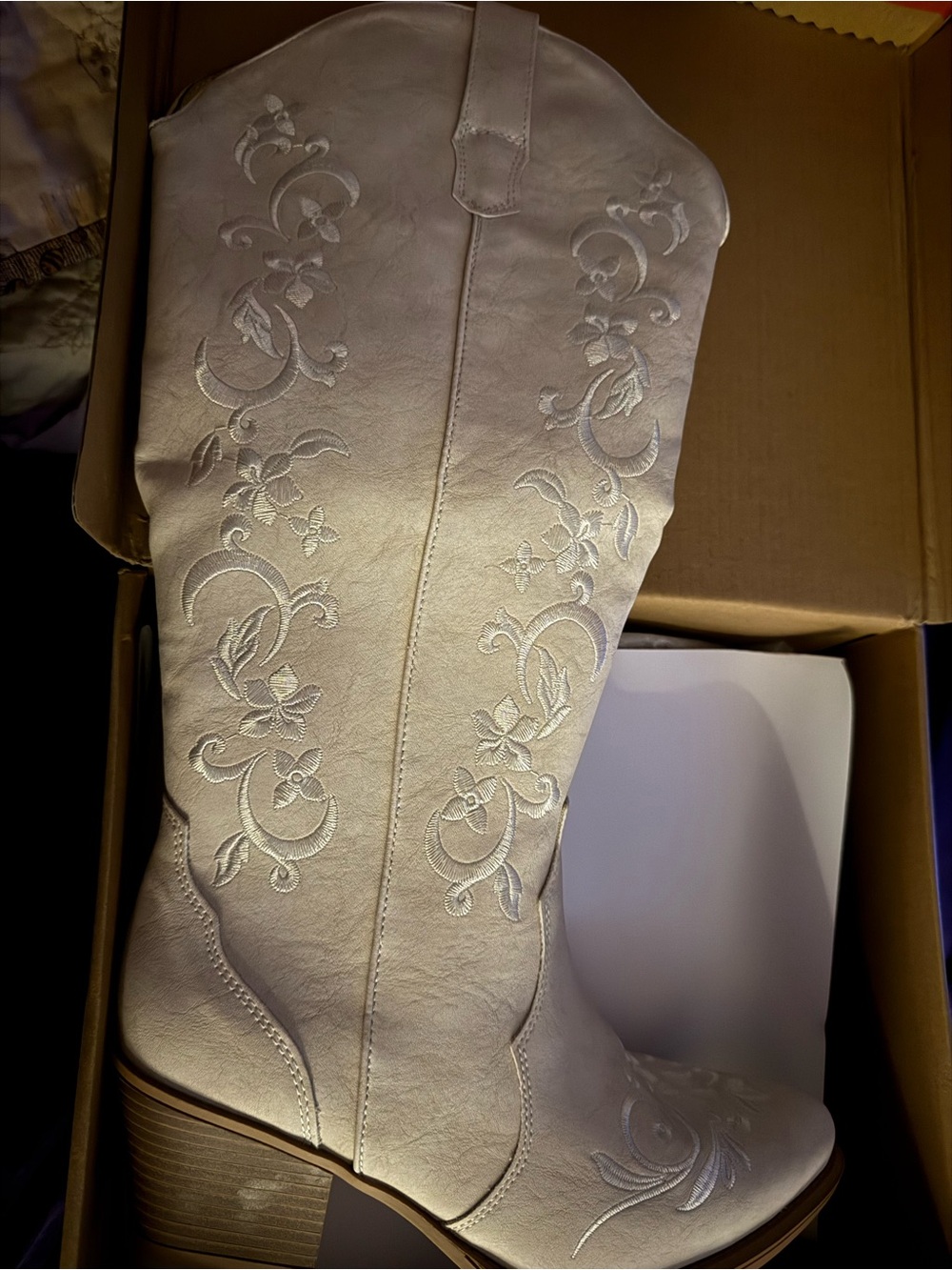 Embroidered Over-the-Knee Women's Boot in Ivory